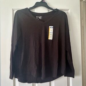Terra & Sky Black V-Neck Long Sleeve Top